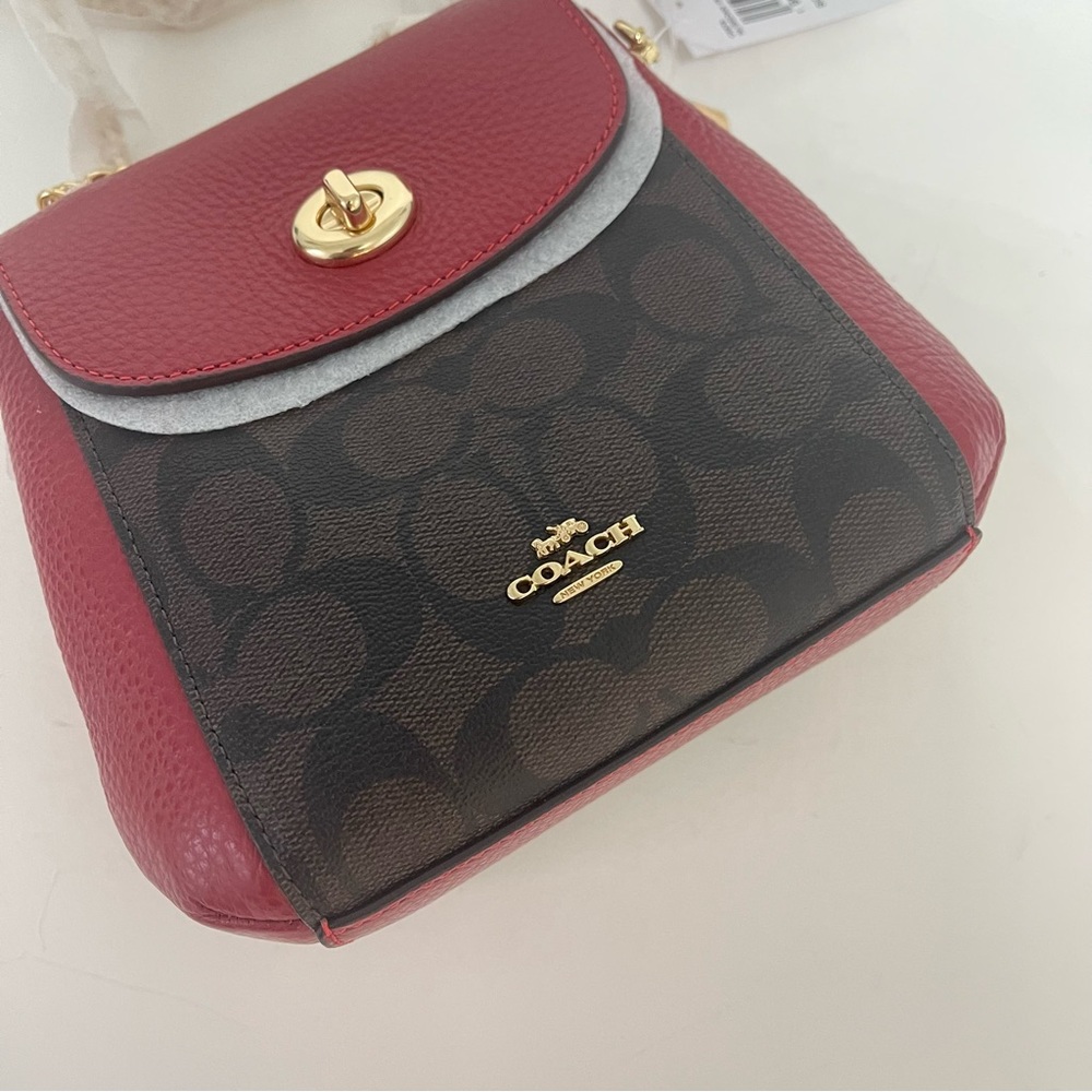 Coach Convertible Mini Backpack In Signature Canvas -Brown, Red & Gold - Reemoly - Picture 6 of 16